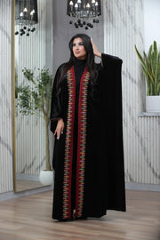 Luxury Black Velvet Embroidered Bisht – Elegant Gulf Style Traditional Open Abaya