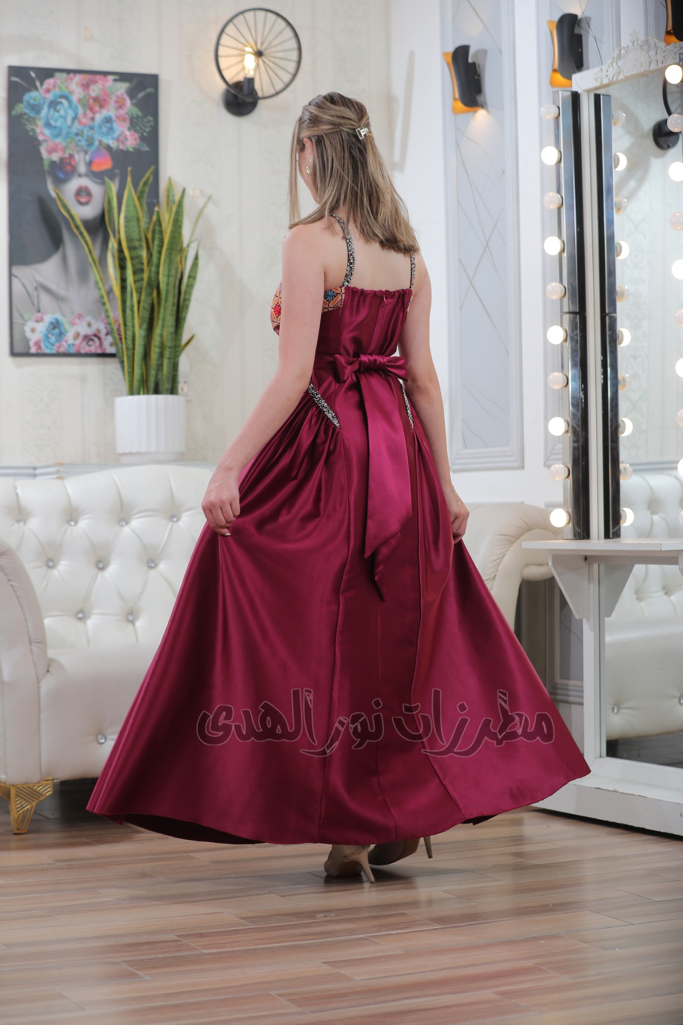 Sleeveless Satin Henna Party Dress with Levantine-Inspired Elegance | Luluat Al Qamar Dress