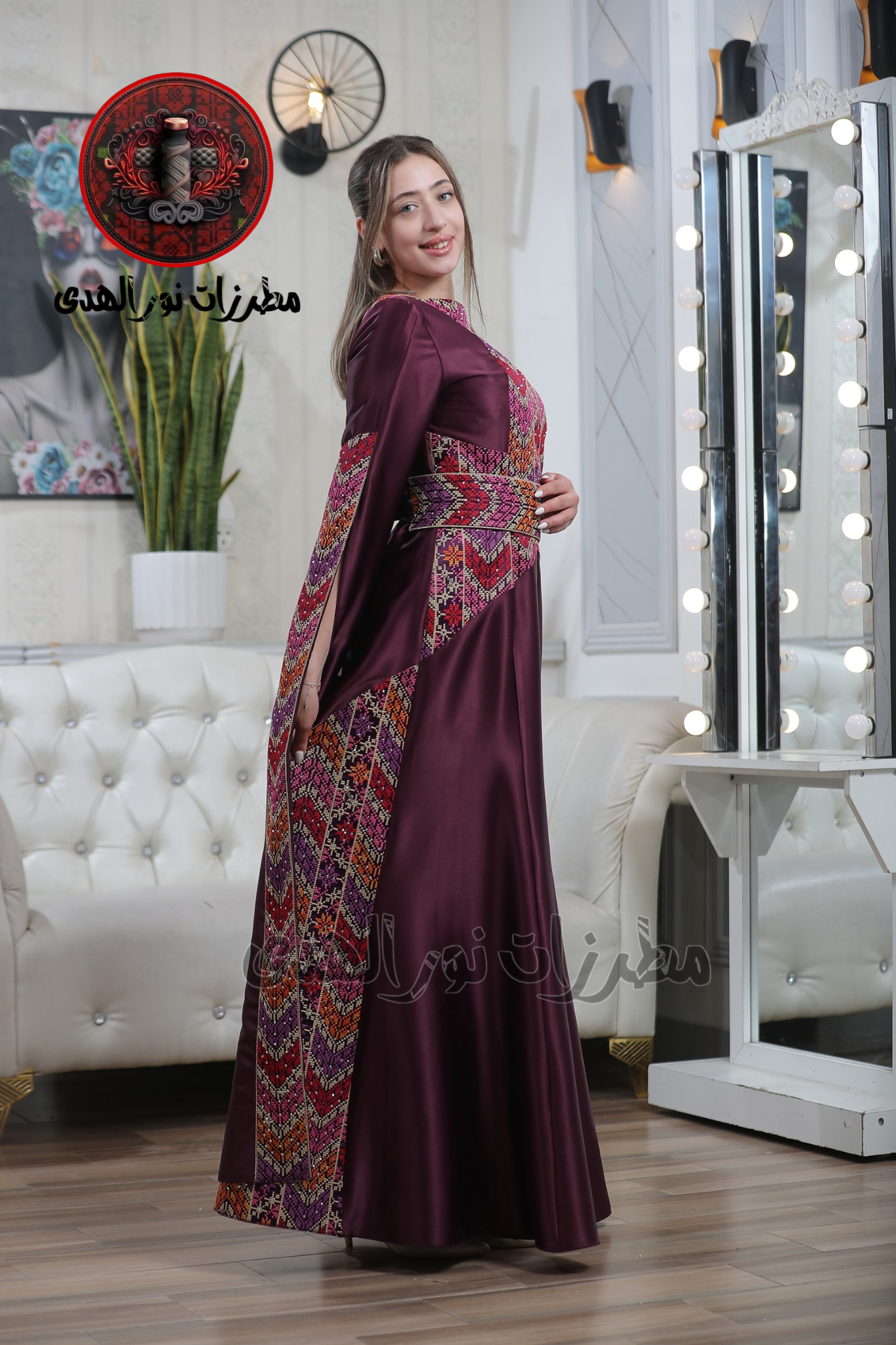 Satin Oriental Embroidered Thobe with Levantine Tatreez Details | Zaher Al Henna Embroidered Thobe