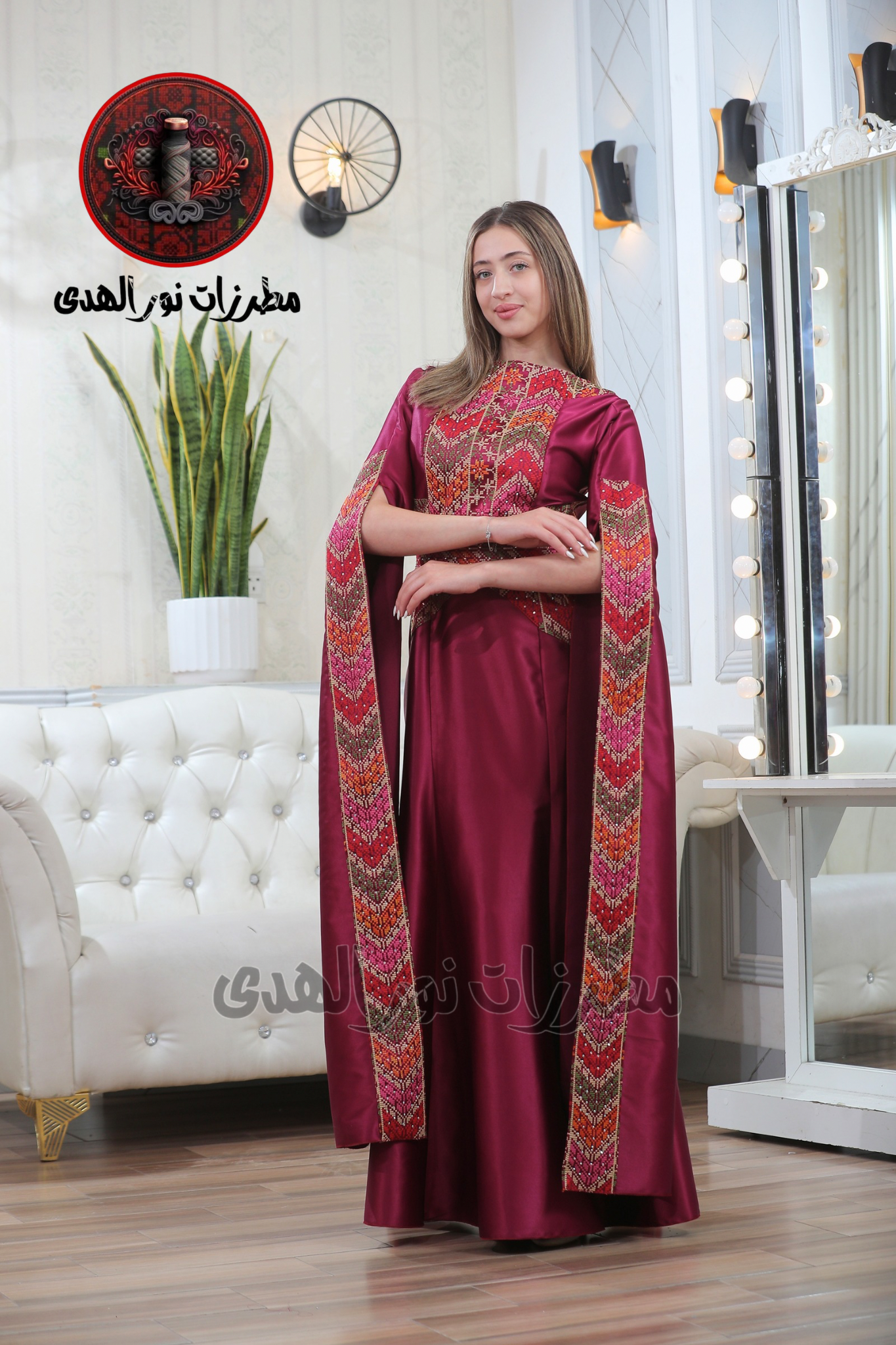 Satin Oriental Embroidered Thobe with Levantine Tatreez Details | Zaher Al Henna Embroidered Thobe