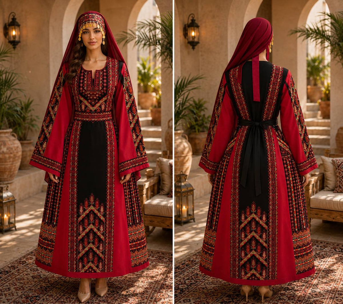Palestinian Satin Embroidered Thobe | Traditional Palestinian Dress | Authentic Tatreez Heritage Dress