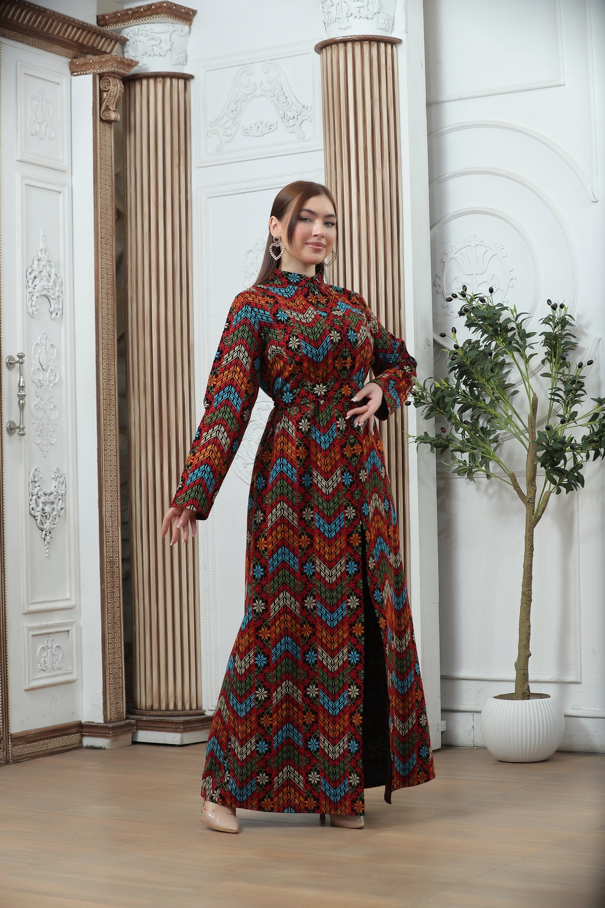 Embroidered Tales Kaftan – Elegant Palestinian-Inspired Design Mix color