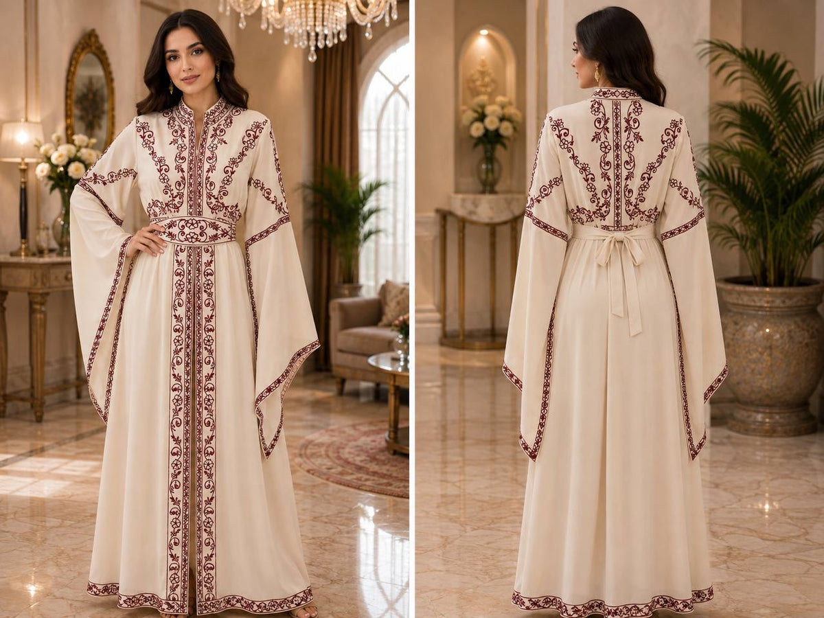Embroidered Chiffon Kaftan Set – Elegant Two-Piece Traditional Dress