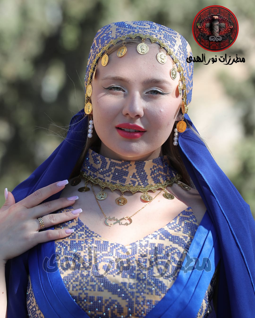 Satin Oriental Embroidered Thobe with Draped Veil Styling and Gold Coin Accents | Al Sundus Thobe
