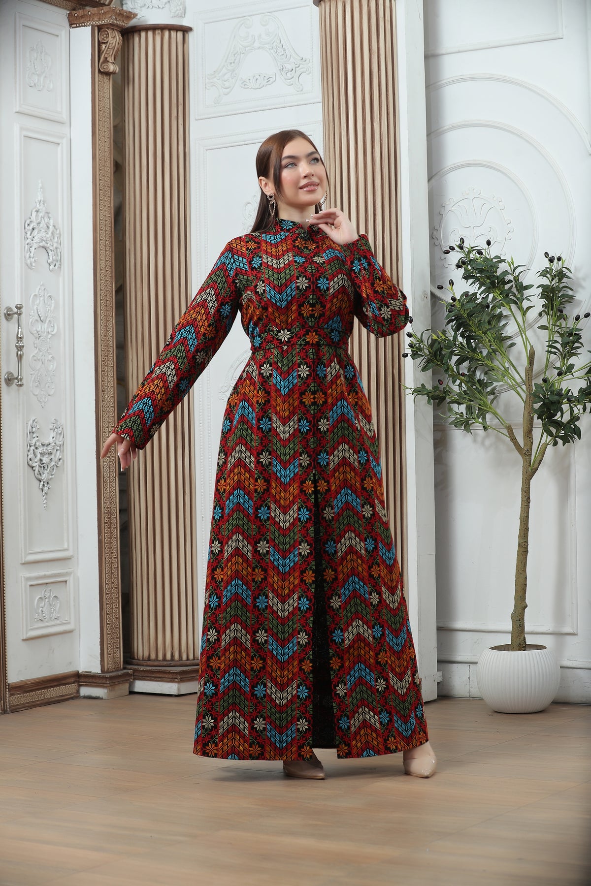 Embroidered Tales Kaftan – Elegant Palestinian-Inspired Design Mix color