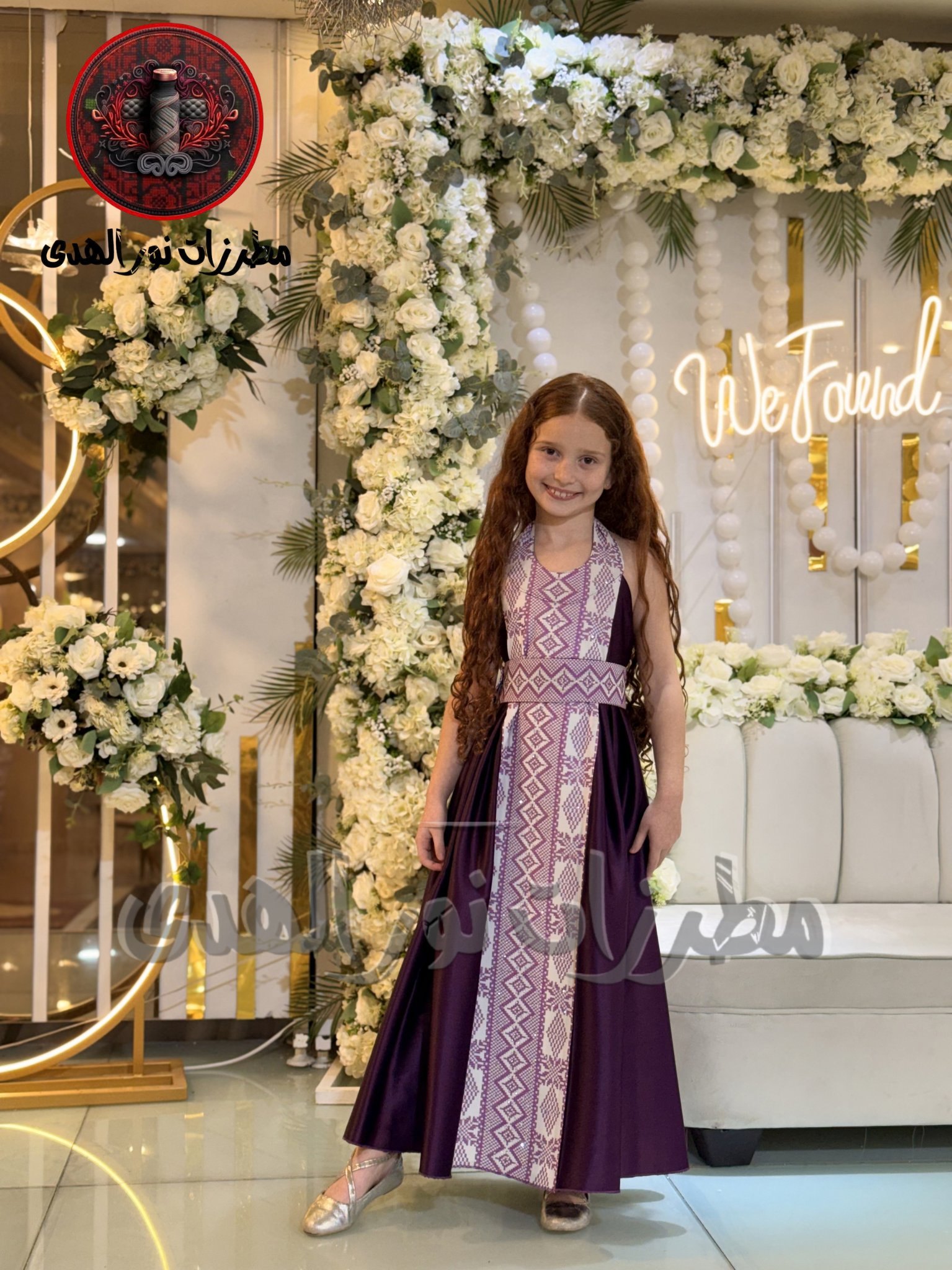 Premium Satin Girls Oriental Embroidered Thobe with Heritage-Inspired Front Panel | Girls Embroidered Thobe
