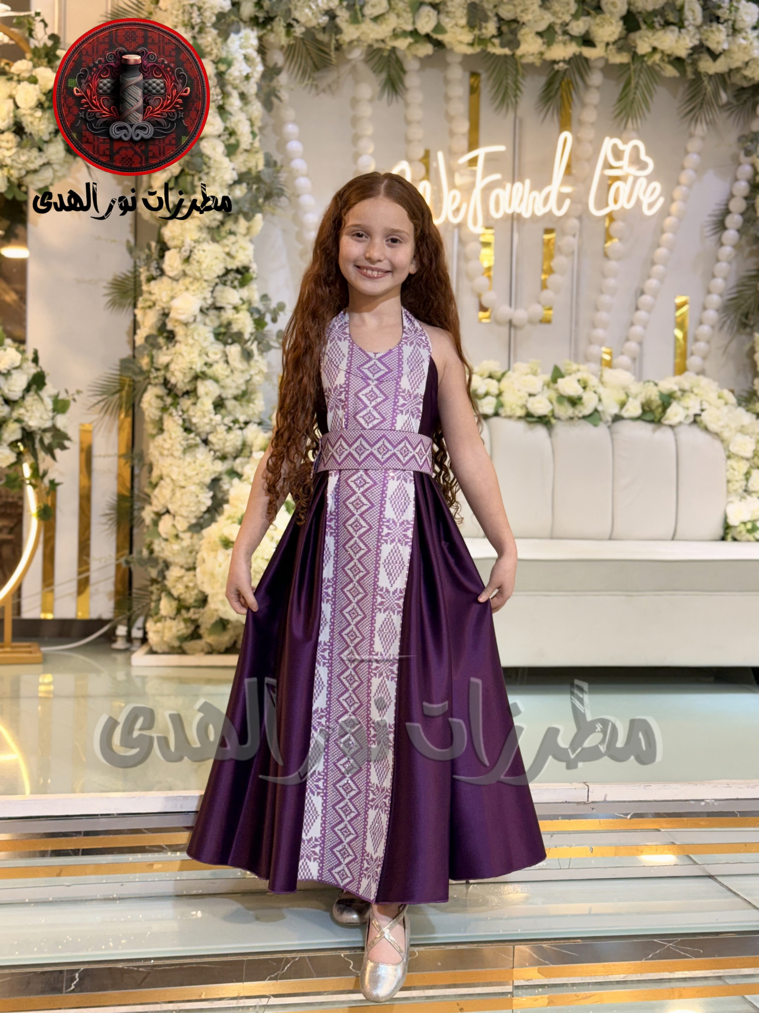 Premium Satin Girls Oriental Embroidered Thobe with Heritage-Inspired Front Panel | Girls Embroidered Thobe