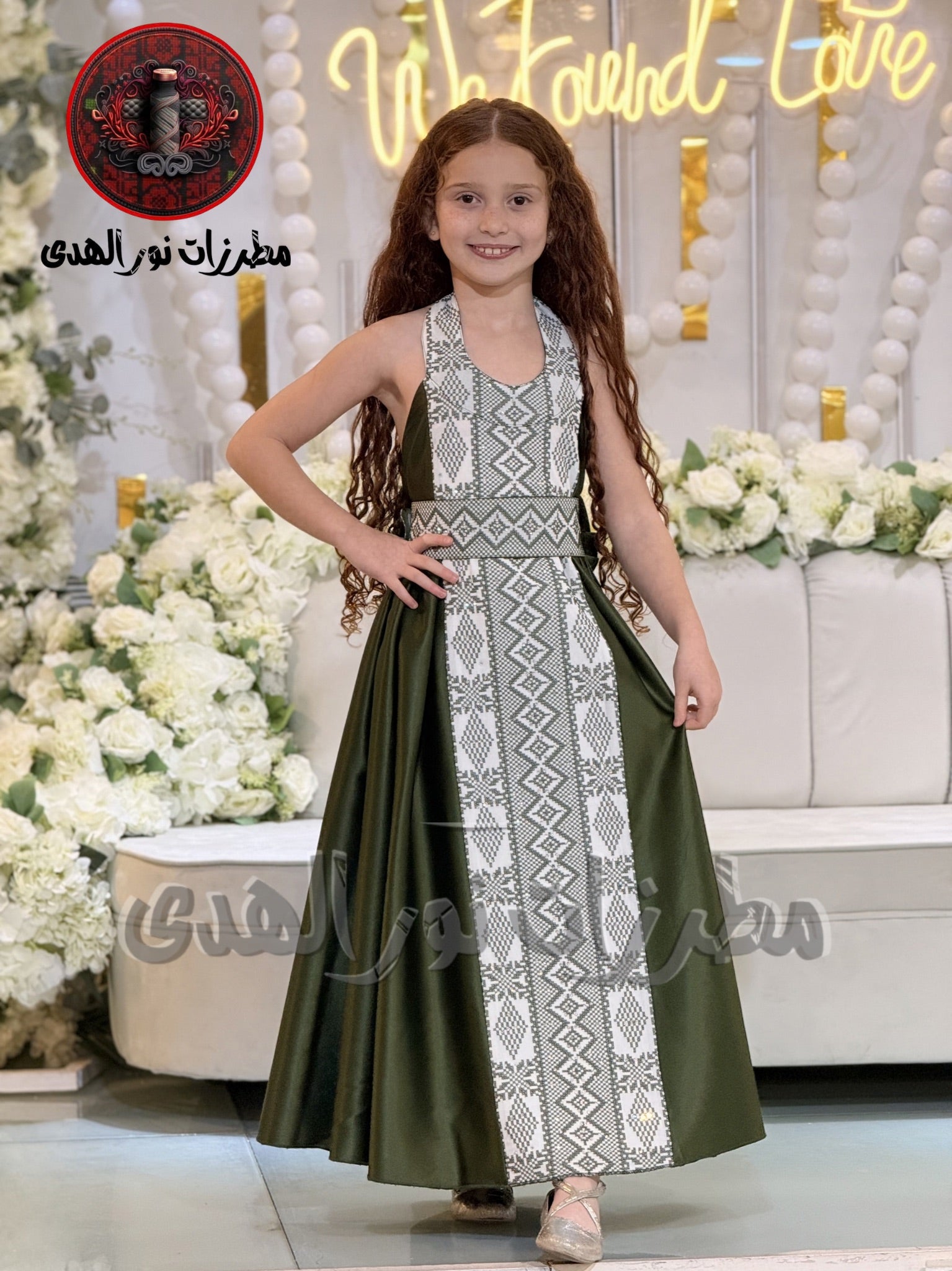 Premium Satin Girls Oriental Embroidered Thobe with Heritage-Inspired Front Panel | Girls Embroidered Thobe