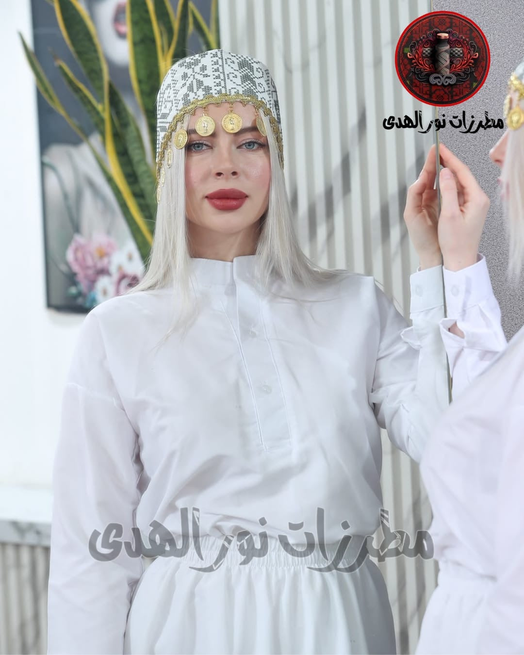 Embroidered Traditional Headpiece with Golden Coins | Palestinian-Inspired Heritage Head Cover