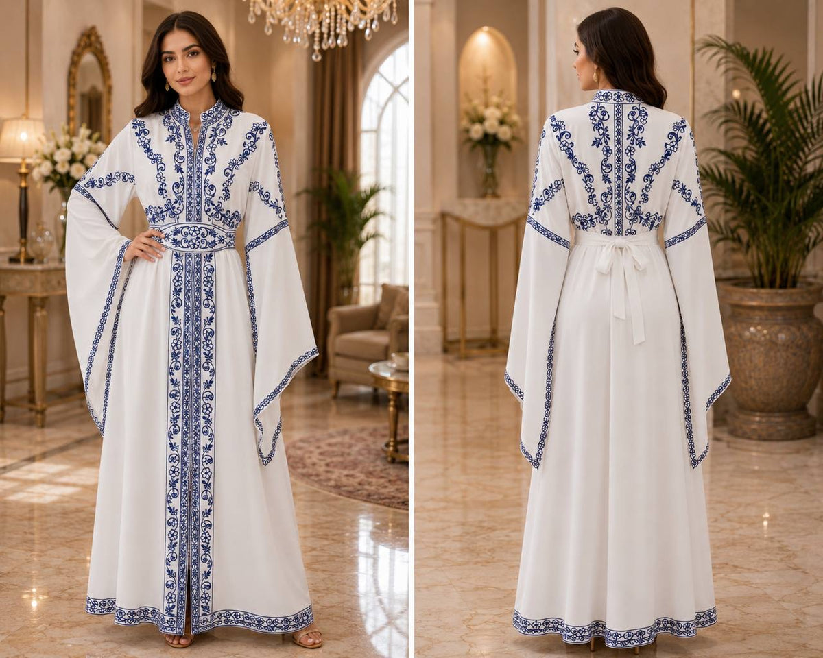 Embroidered Chiffon Kaftan Set – Elegant Two-Piece Traditional Dress