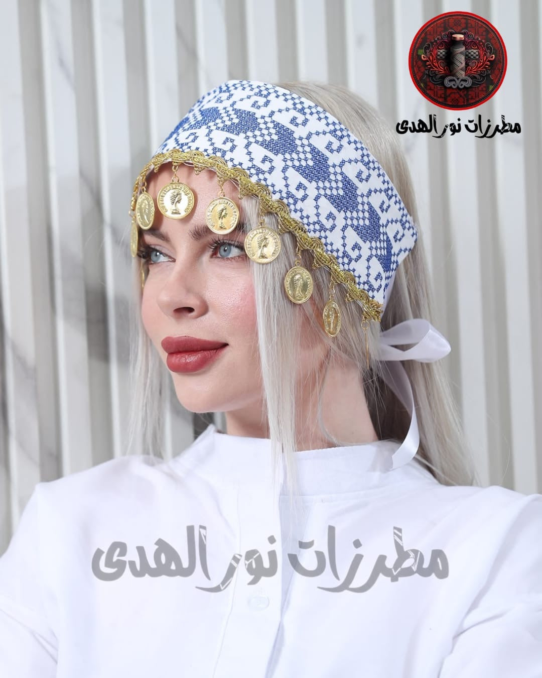Embroidered Traditional Headpiece with Golden Coins | Palestinian-Inspired Heritage Head Cover