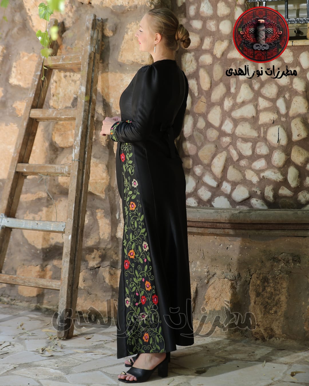 Satin-Look Oriental Embroidered Thobe with Draped Front and Floral Motifs | Al Asala Thobe