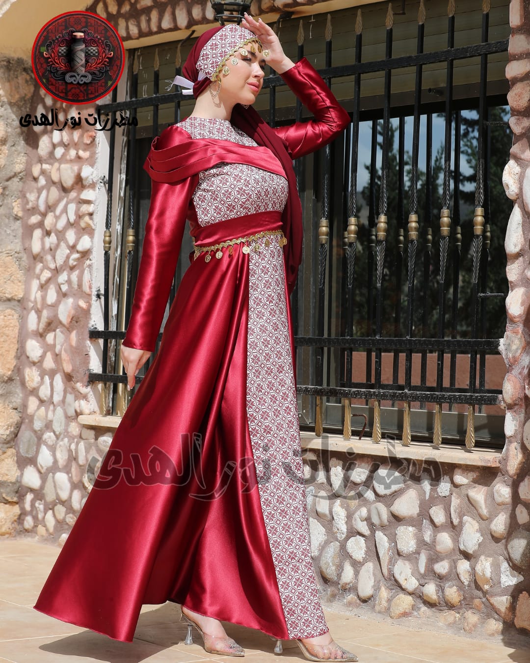 Premium Satin Oriental Embroidered Thobe with Diagonal Draped Panel and Gold Coin Accents | Al Sawsana Thobe