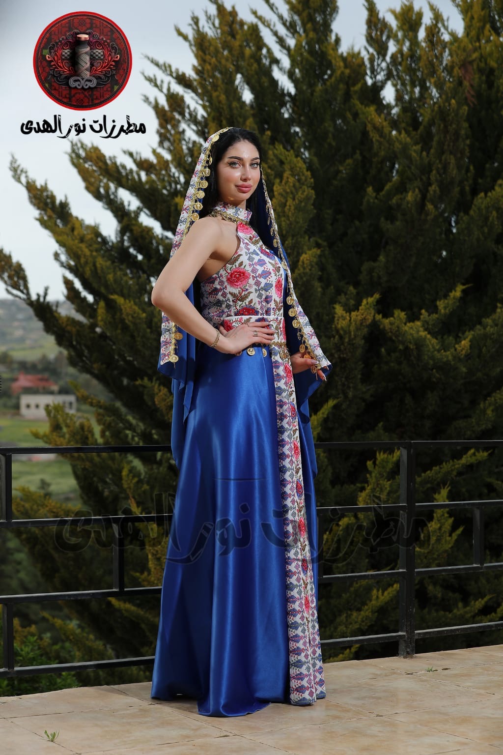 Satin Oriental Embroidered Henna Dress with Traditional Coin Details | Luluat Al-Sham Dress
