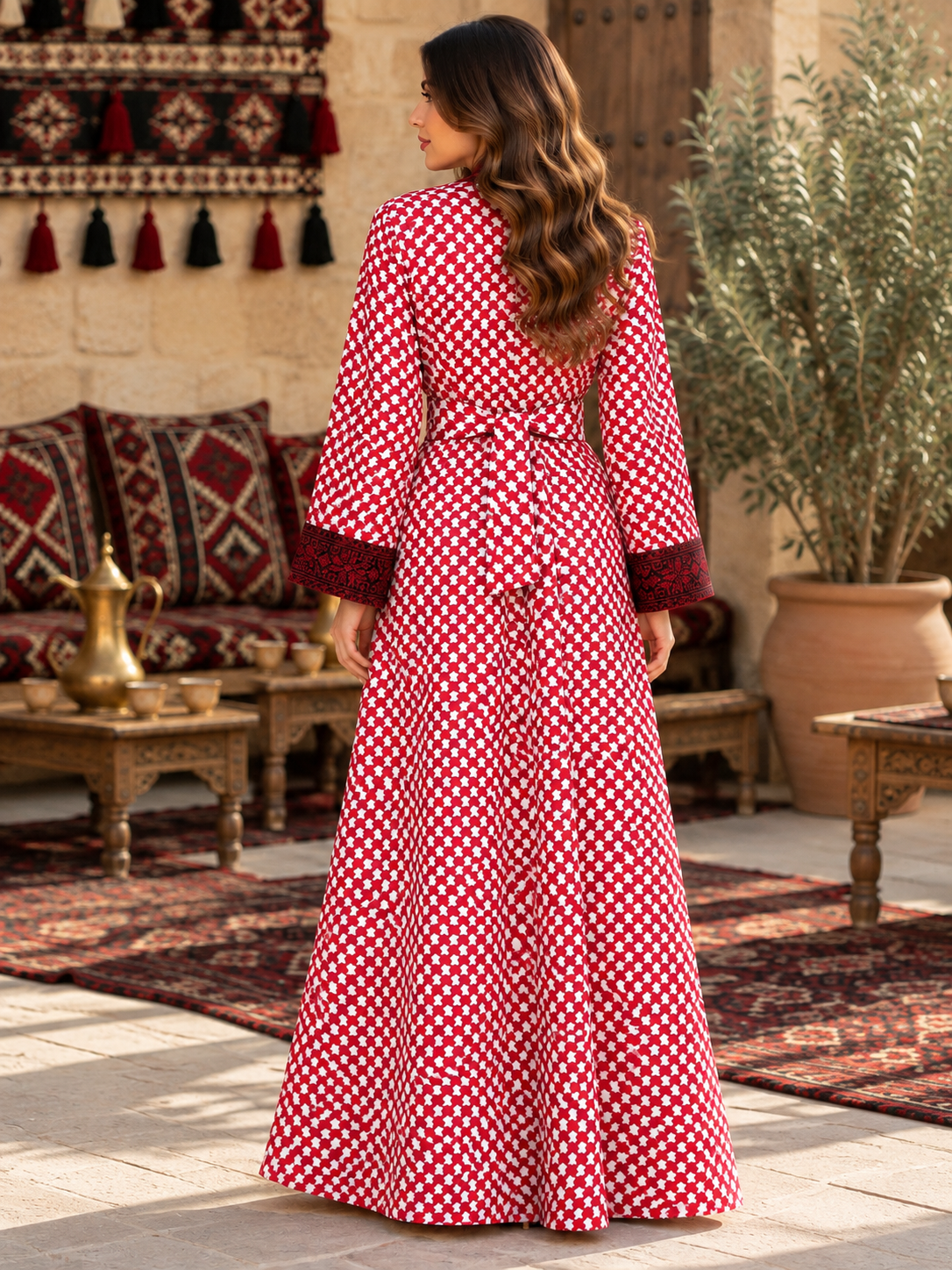 Jordanian Bisht – Traditional Red & White Embroidered Heritage Cloak