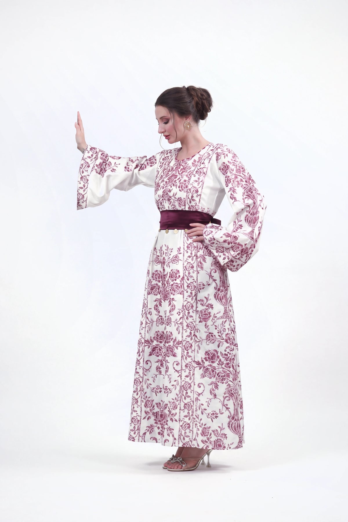 Elegant Traditional Embroidered Dress - Timeless Heritage Collection - Berry Purple on white studio background