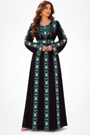 Elegant Embroidered Traditional Maxi Thobe - Heritage Collection - Turquoise on white studio background