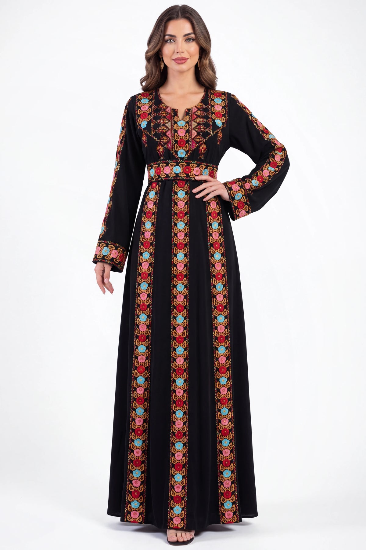 Elegant Embroidered Traditional Maxi Thobe - Heritage Collection - Multi color on white studio background