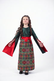 Nabd Al-Turath Kids Dress - Olive Green on white studio background