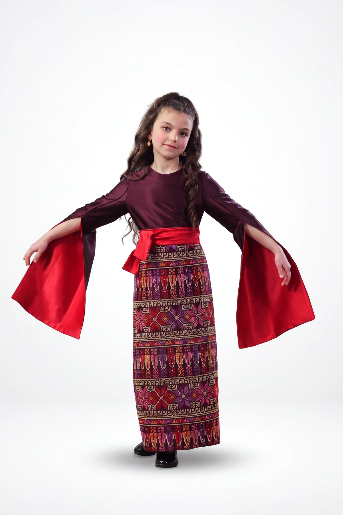 Nabd Al-Turath Kids Dress - Burgundy on white studio background
