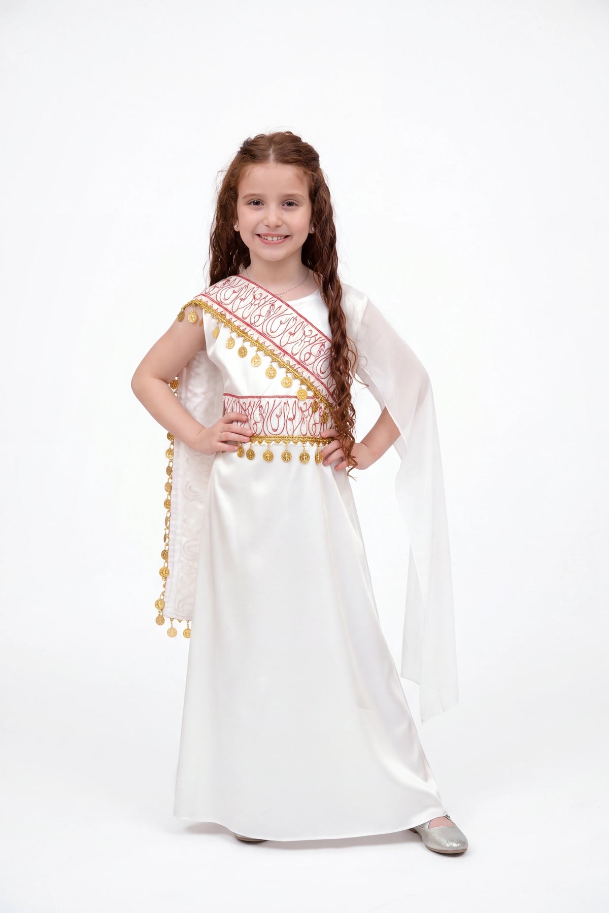 Shoulder Kids Dress - White on white studio background