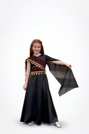 Shoulder Kids Dress - Black with Red Embroidery on white studio background