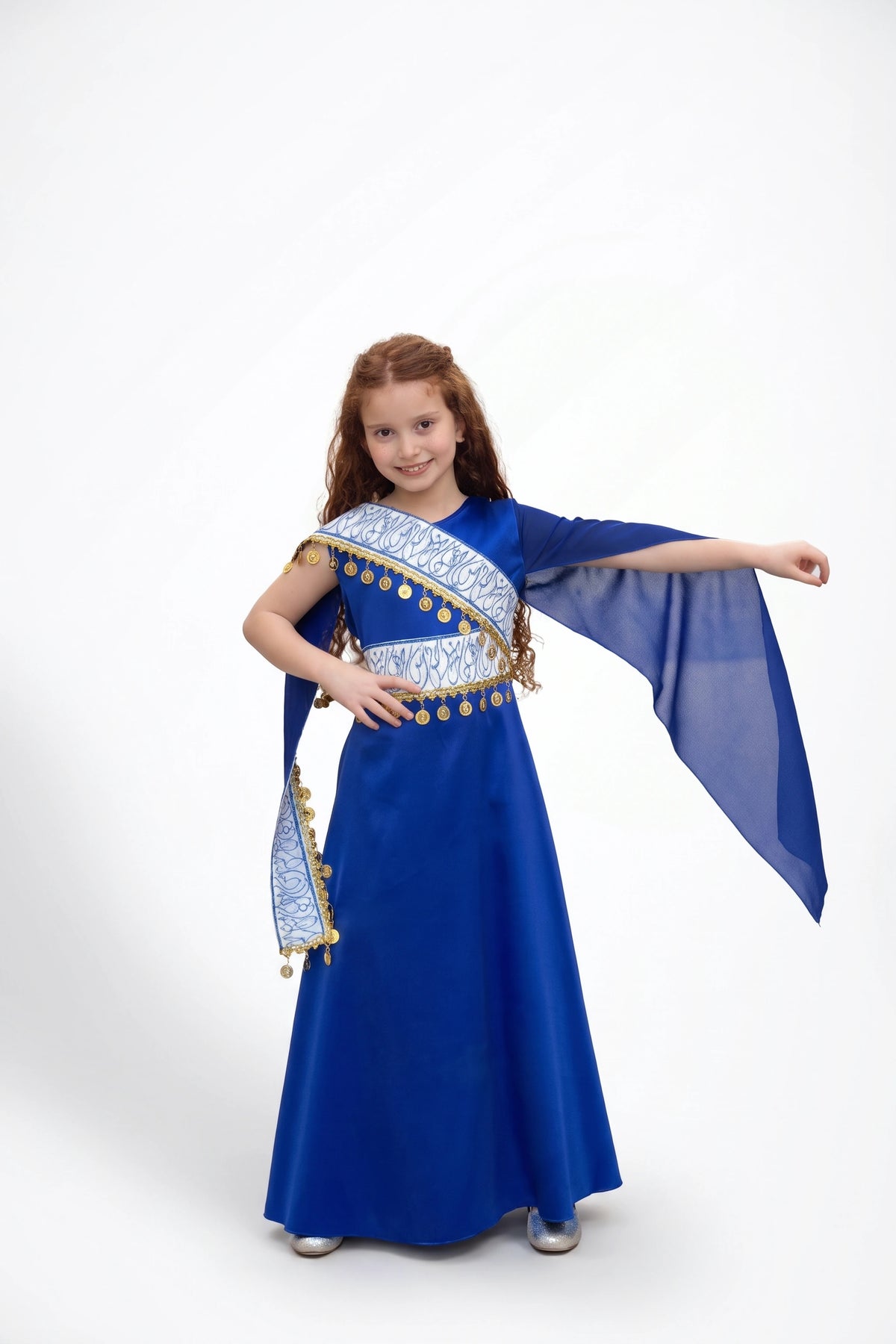 Shoulder Kids Dress - Indigo Blue on white studio background