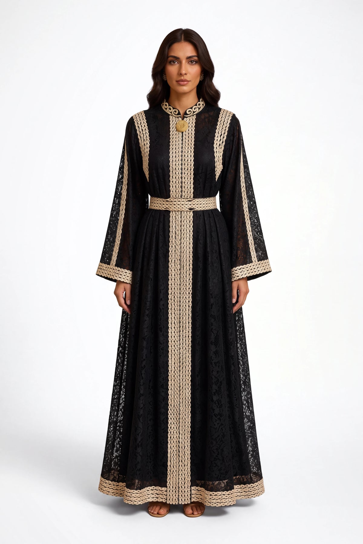 Staty Lace Caftan - Black on white studio background