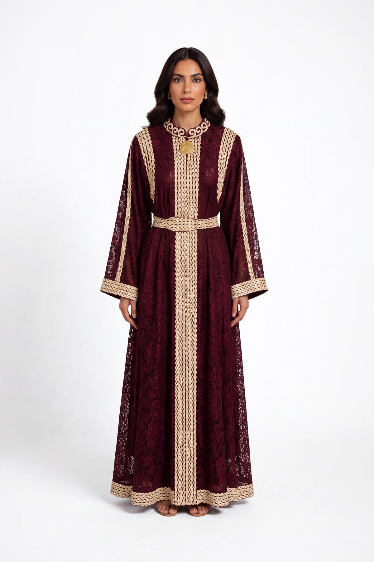 Staty Lace Caftan - Russet on white studio background