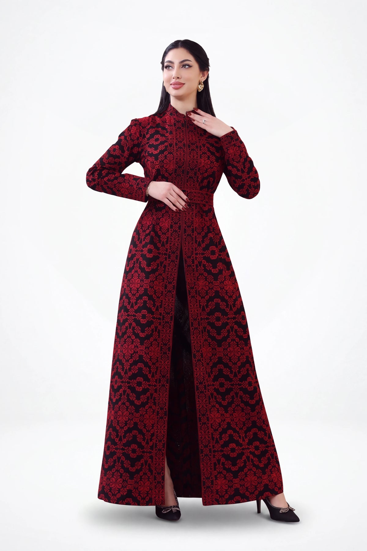 Al-Talas Embroidered Kaftan on white studio background
