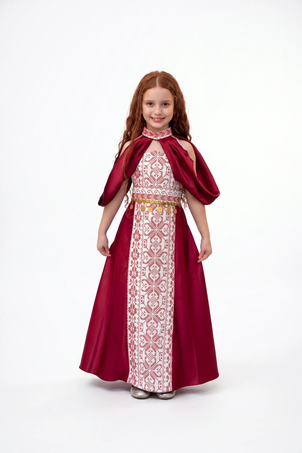 Thobe Ameerat Al Henna - Burgundy on white studio background