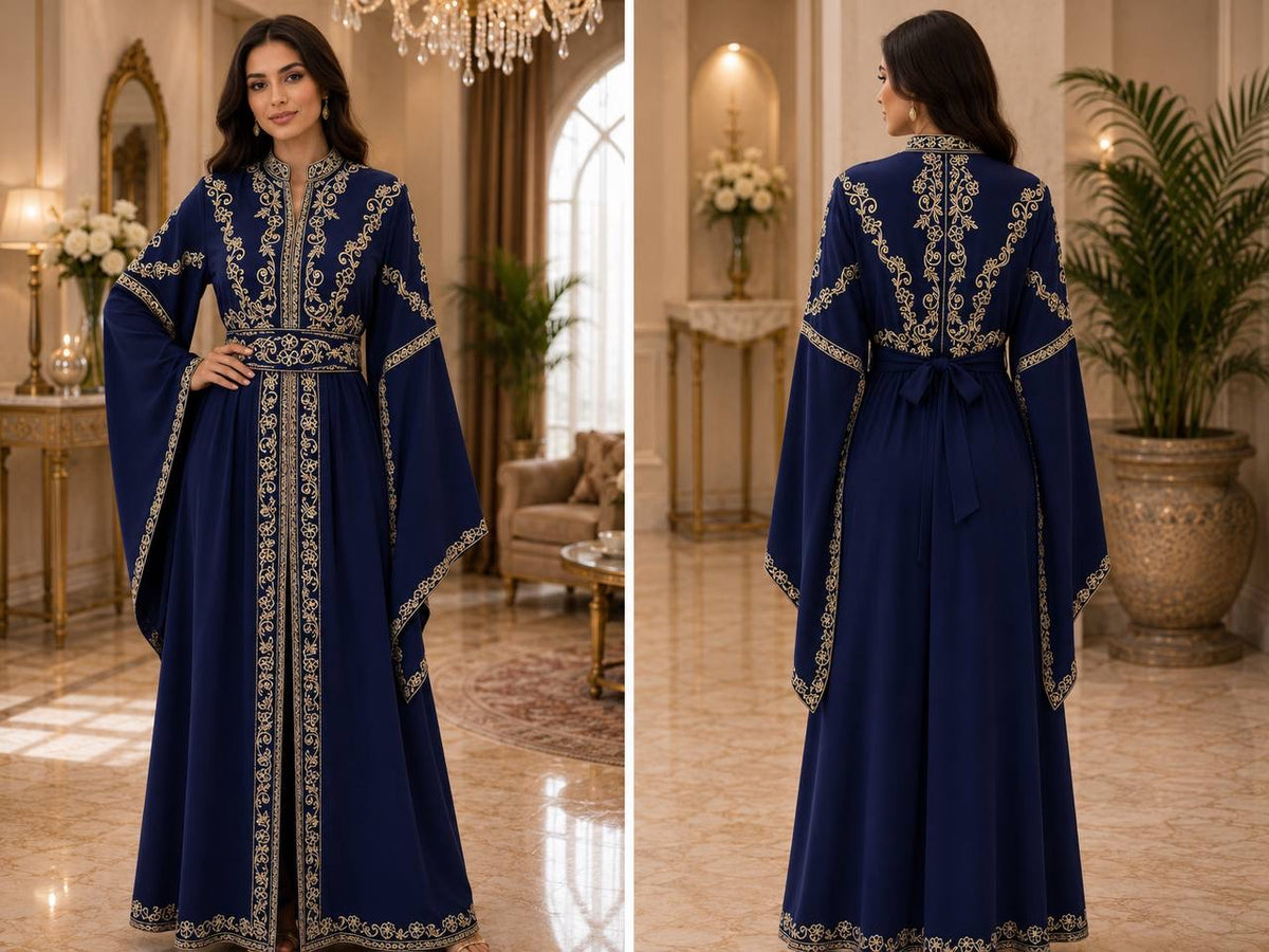 Embroidered Chiffon Kaftan Set – Elegant Two-Piece Traditional Dress