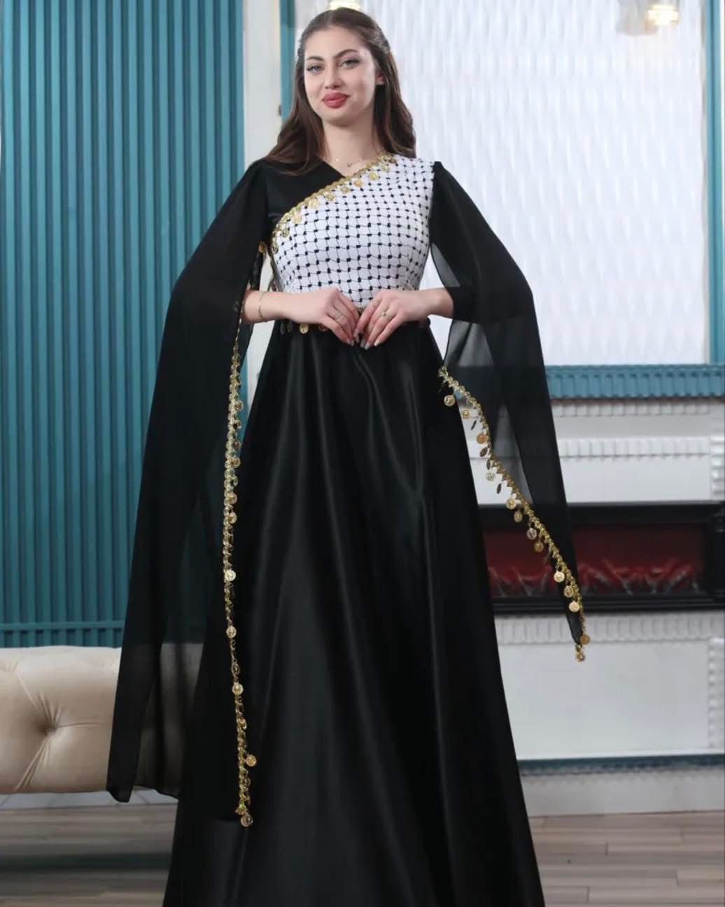 ثوب الحطة الفلسطينية النسائي، Al Hatta Al Filastiniya Women's Satin Heritage Dress