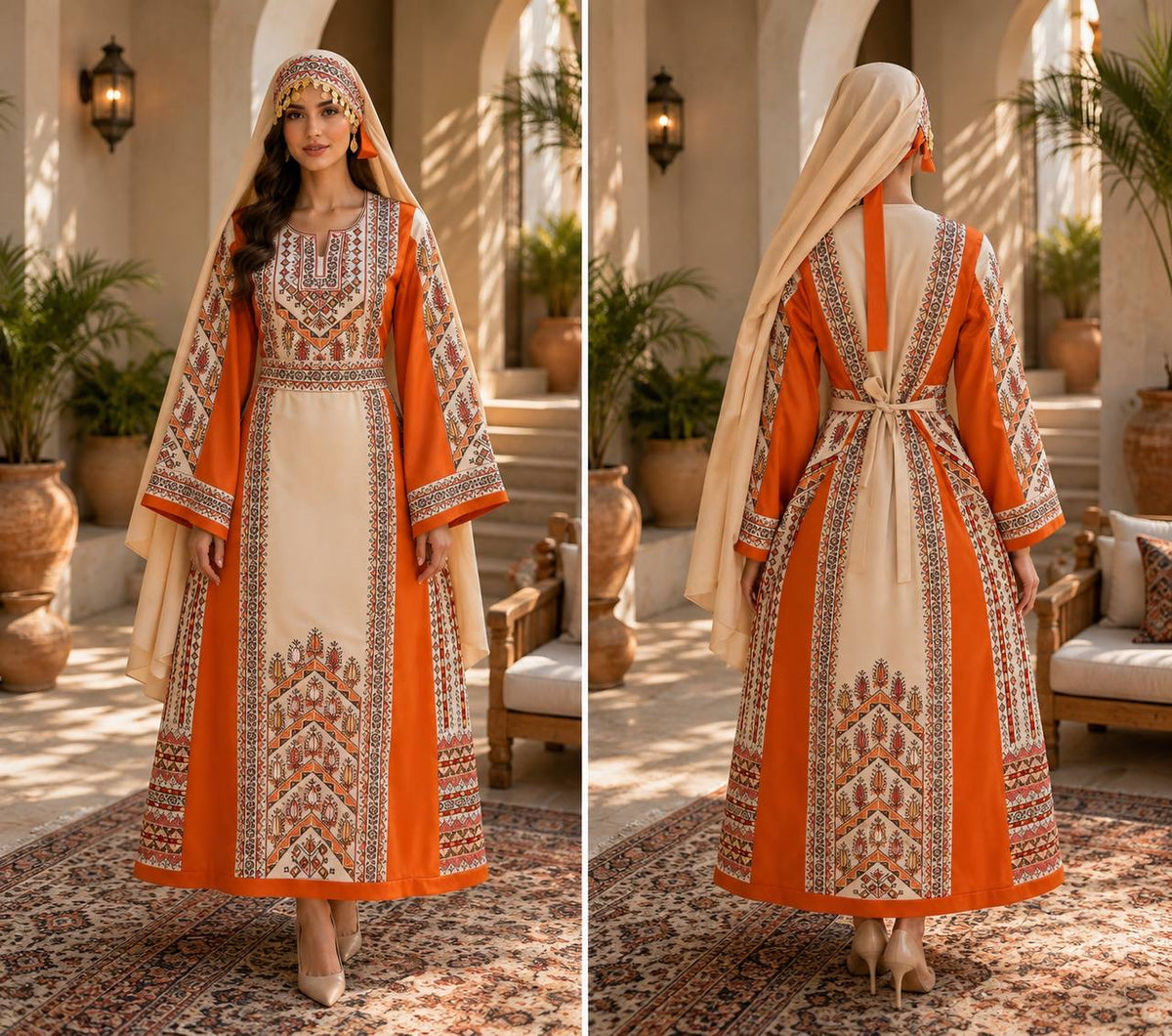 Palestinian Satin Embroidered Thobe | Traditional Palestinian Dress | Authentic Tatreez Heritage Dress