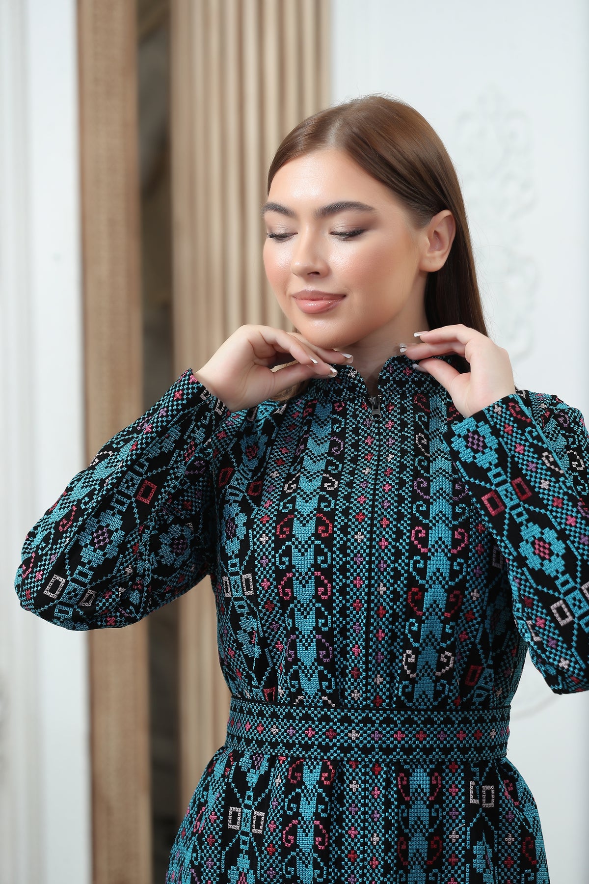 Embroidered Palestinian Tales  Kaftan – Elegant Heritage Style