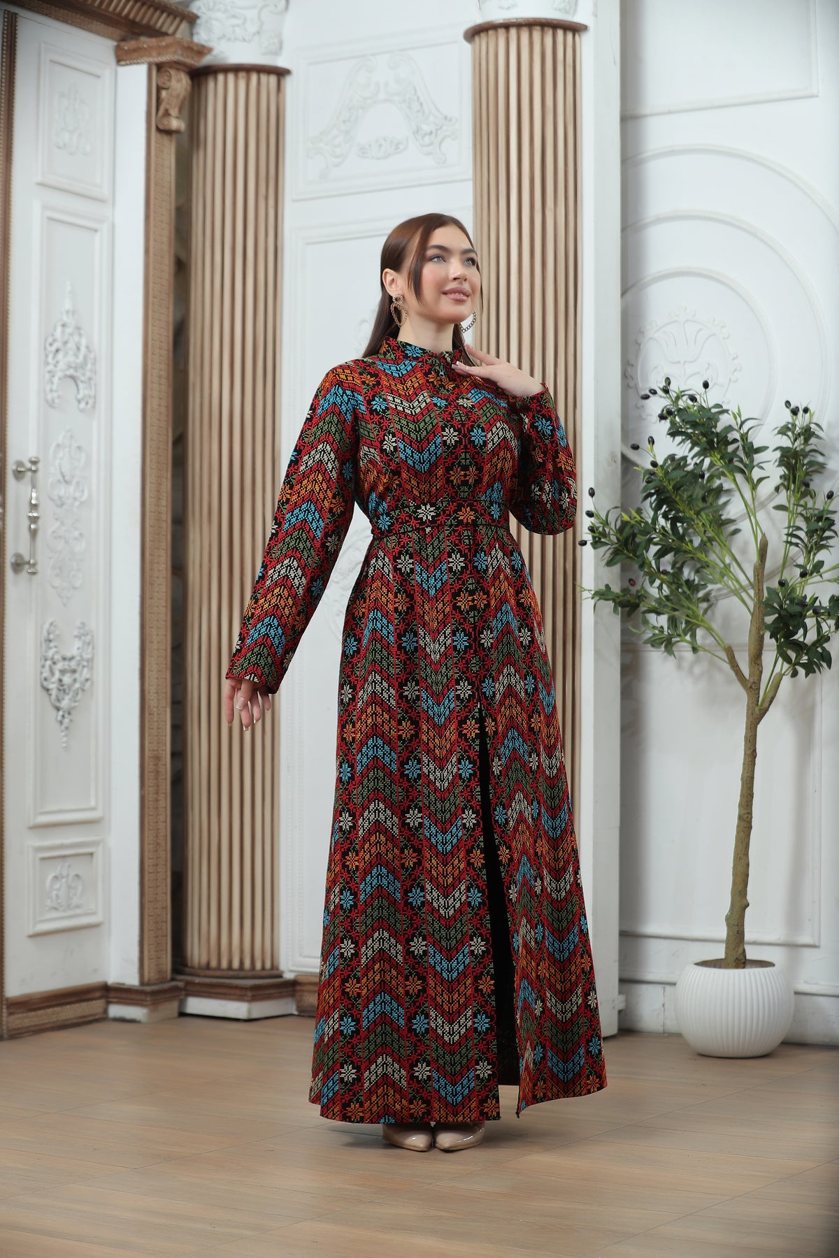 Embroidered Tales Kaftan – Elegant Palestinian-Inspired Design Mix color