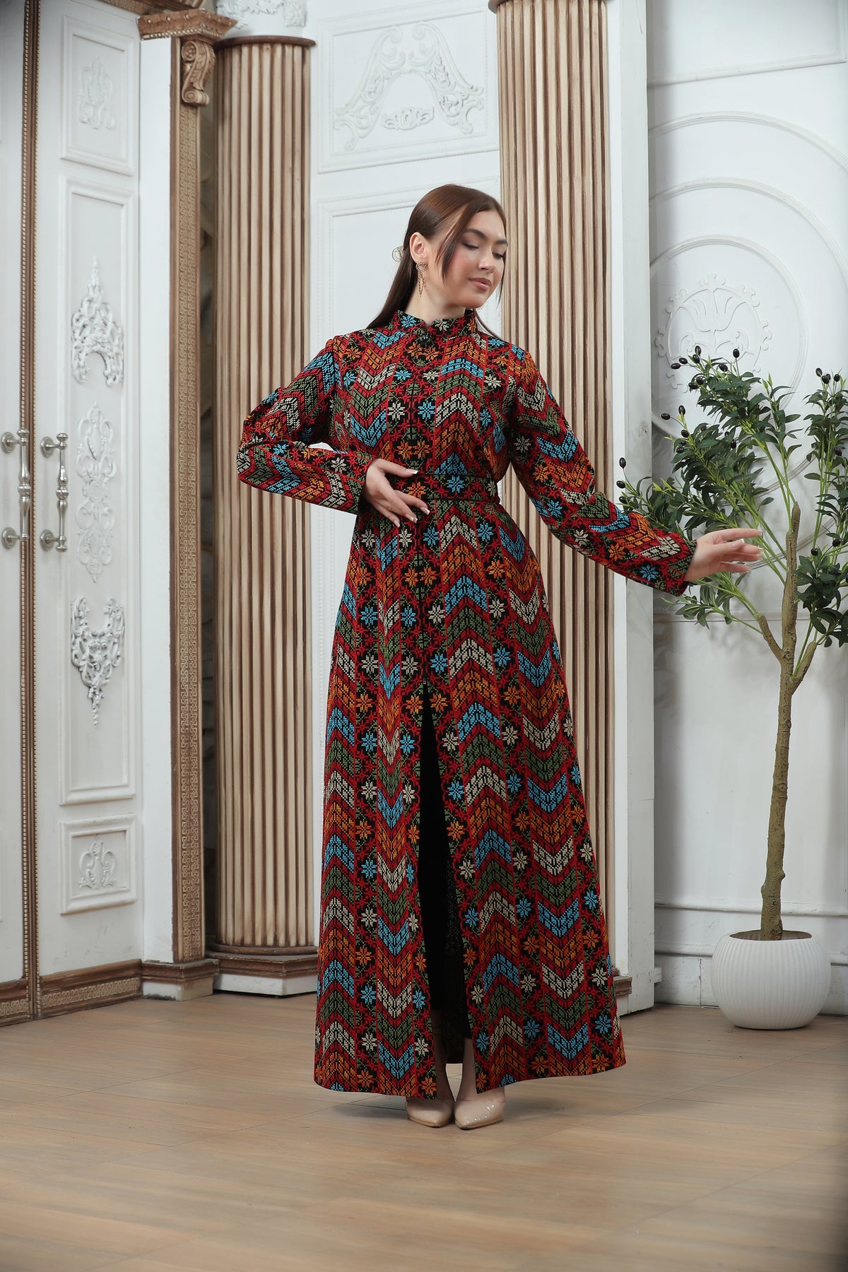 Embroidered Tales Kaftan – Elegant Palestinian-Inspired Design Mix color