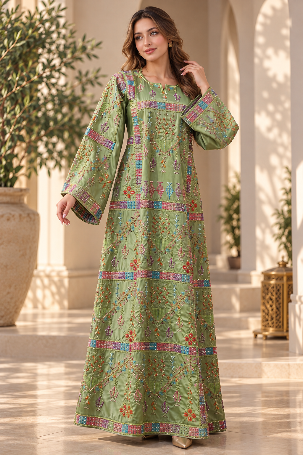 Luxury Talas Satin Embroidered Dress with Beadwork
