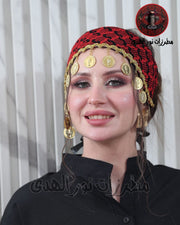 Embroidered Traditional Headpiece with Golden Coins | Palestinian-Inspired Heritage Head Cover