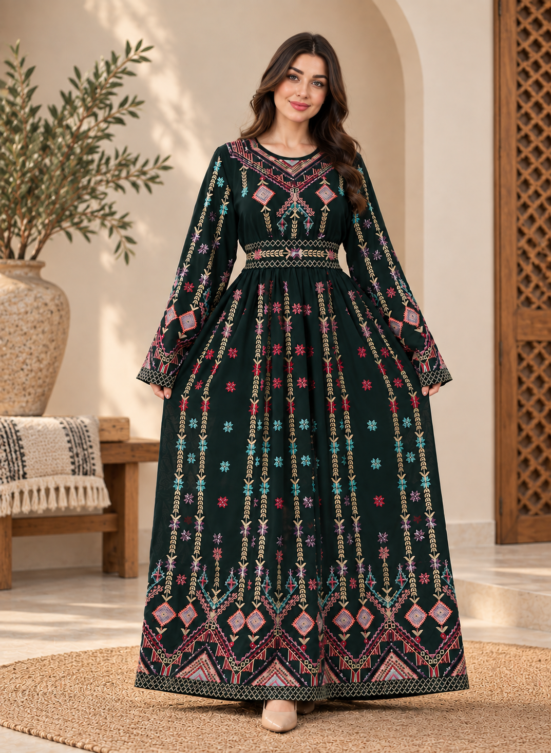 Embroidered Tlas Chiffon Thobe – Traditional Palestinian Inspired Thobe
