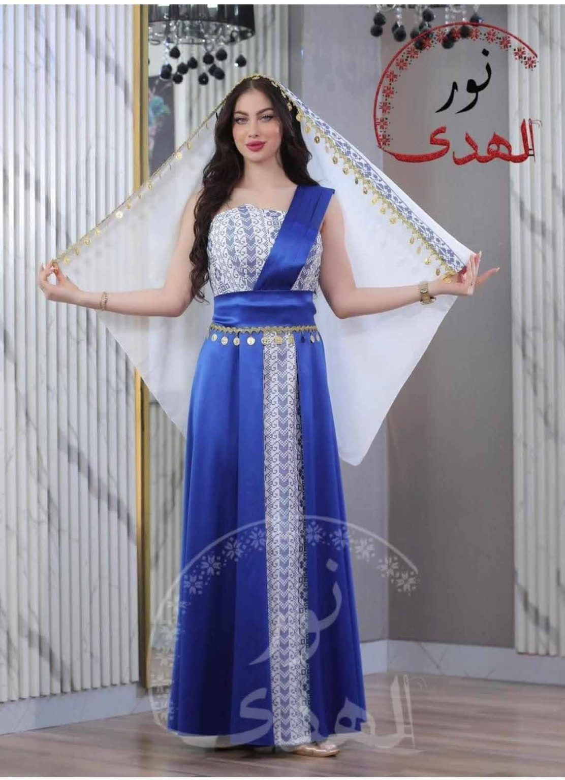 Satin Oriental Embroidered Henna Dress with Coin Details | Luluat Al-Henna Dress