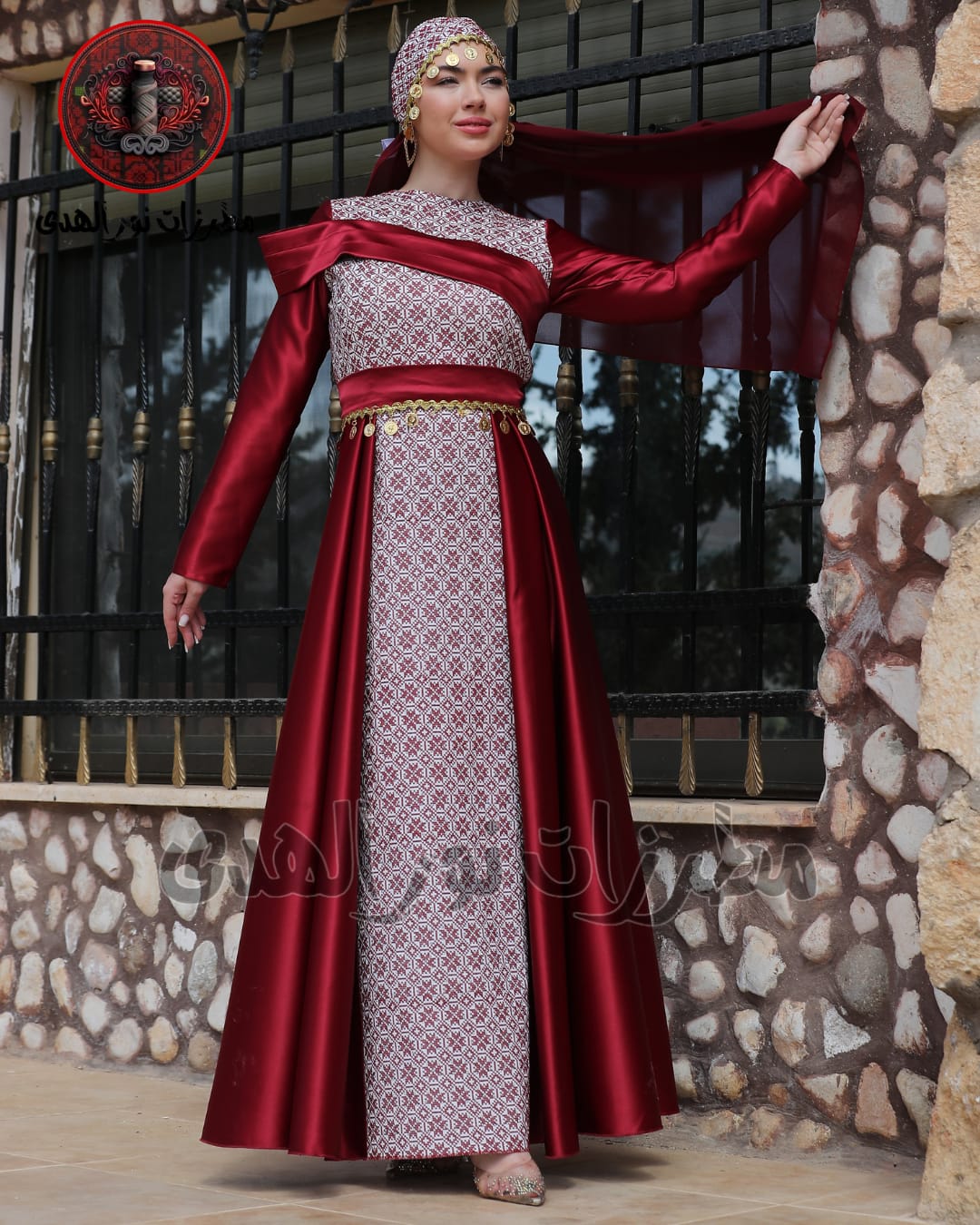 Premium Satin Oriental Embroidered Thobe with Diagonal Draped Panel and Gold Coin Accents | Al Sawsana Thobe