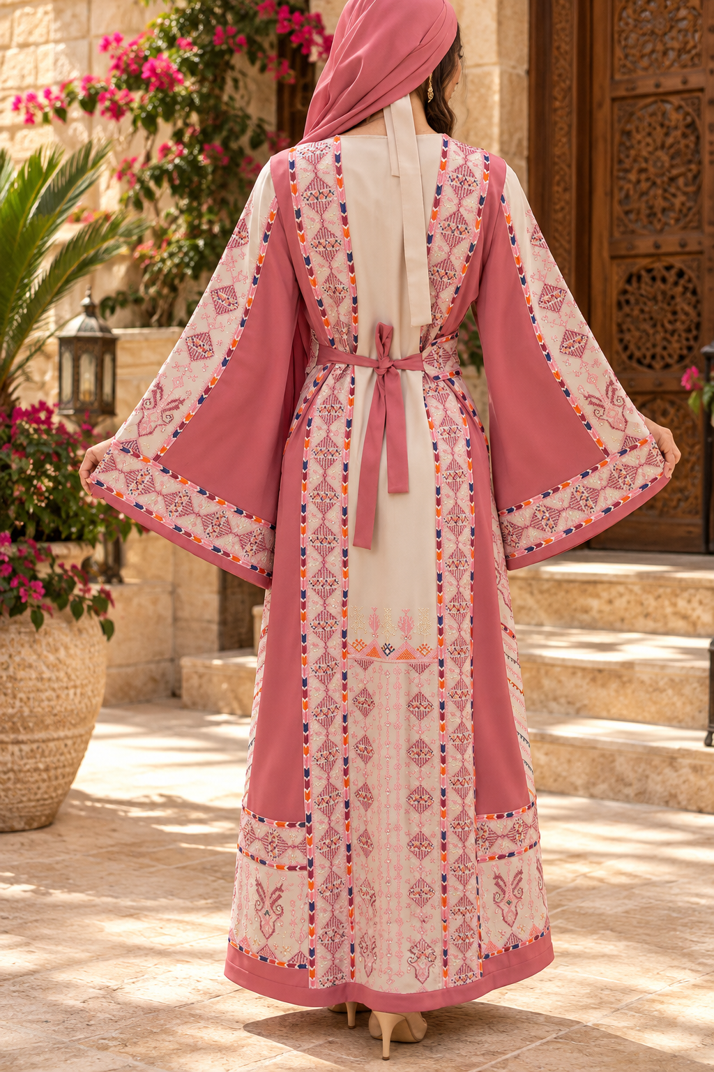 Palestinian Statati Embroidered Dress – Premium Barbie Fabric with Matching Headpiece