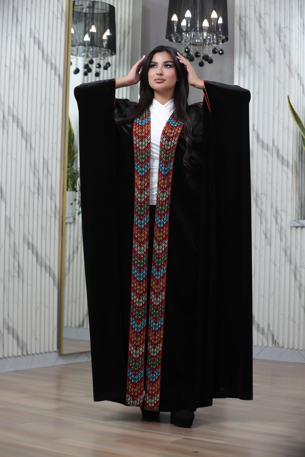 Luxury Black Velvet Embroidered Bisht | Multicolor Gulf Style