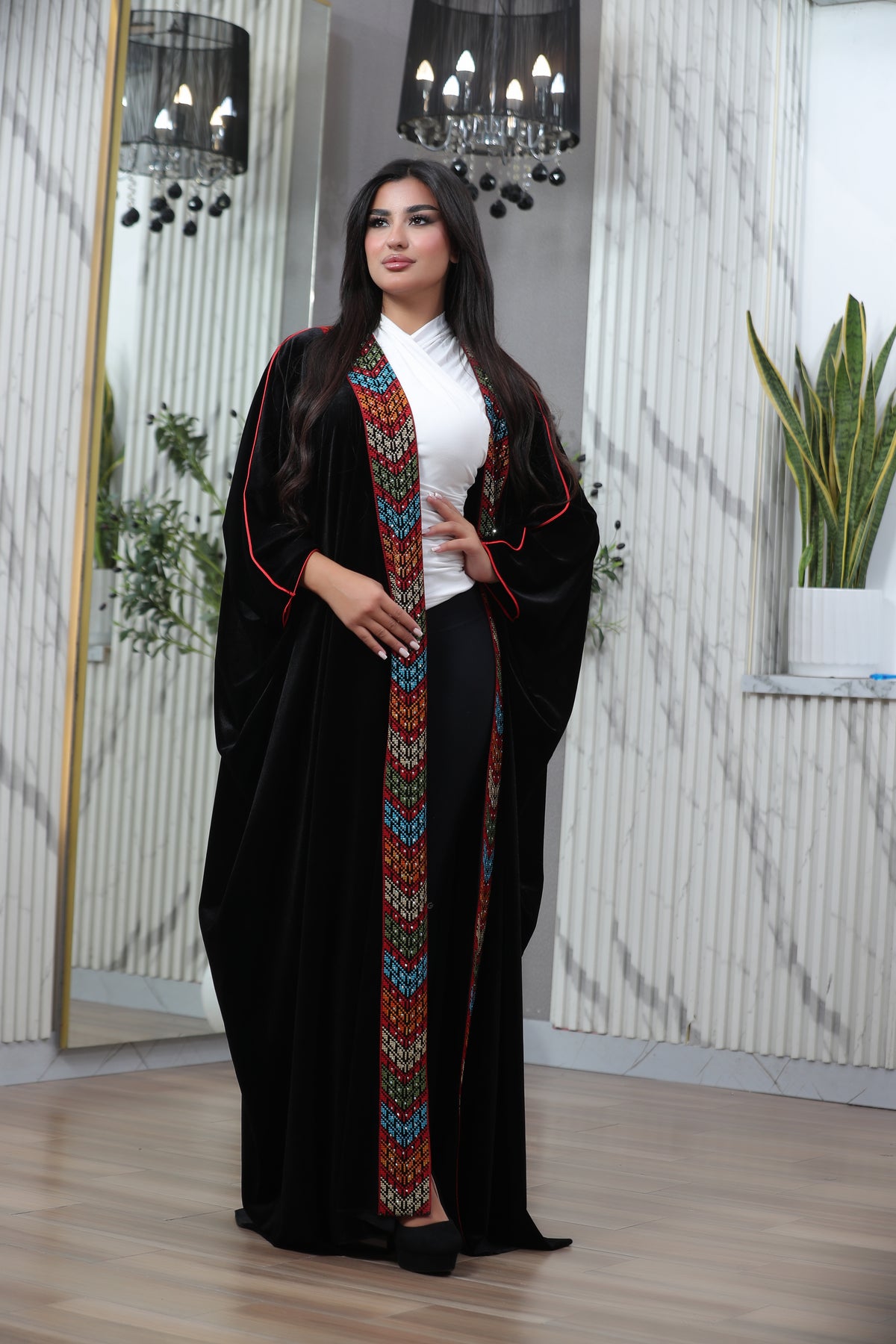 Luxury Black Velvet Embroidered Bisht | Multicolor Gulf Style