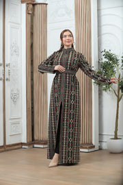 Golden Embroidered Tales Kaftan – Elegant Palestinian Heritage Design