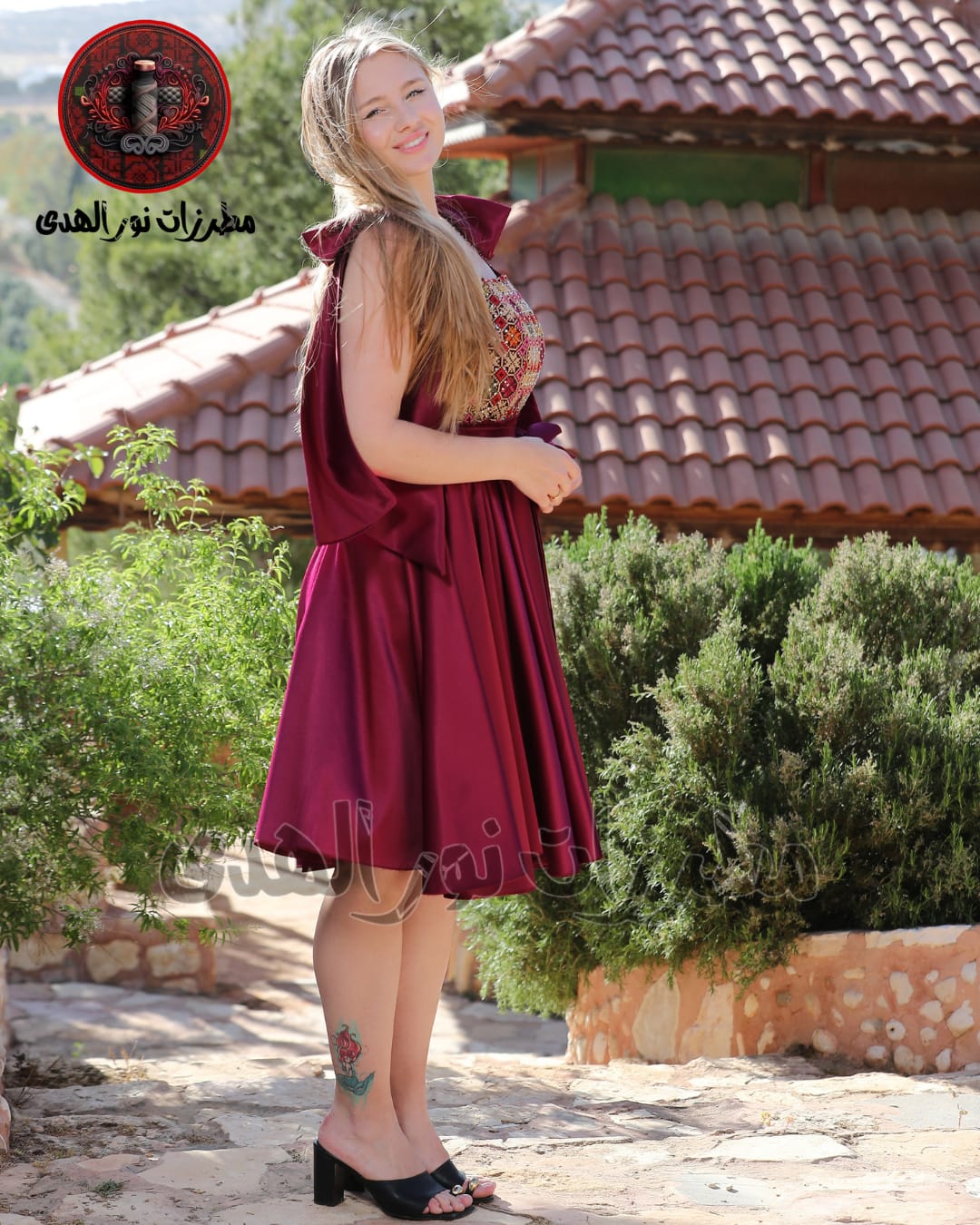 Elegant Embroidered Satin Dress with Statement Bow Straps