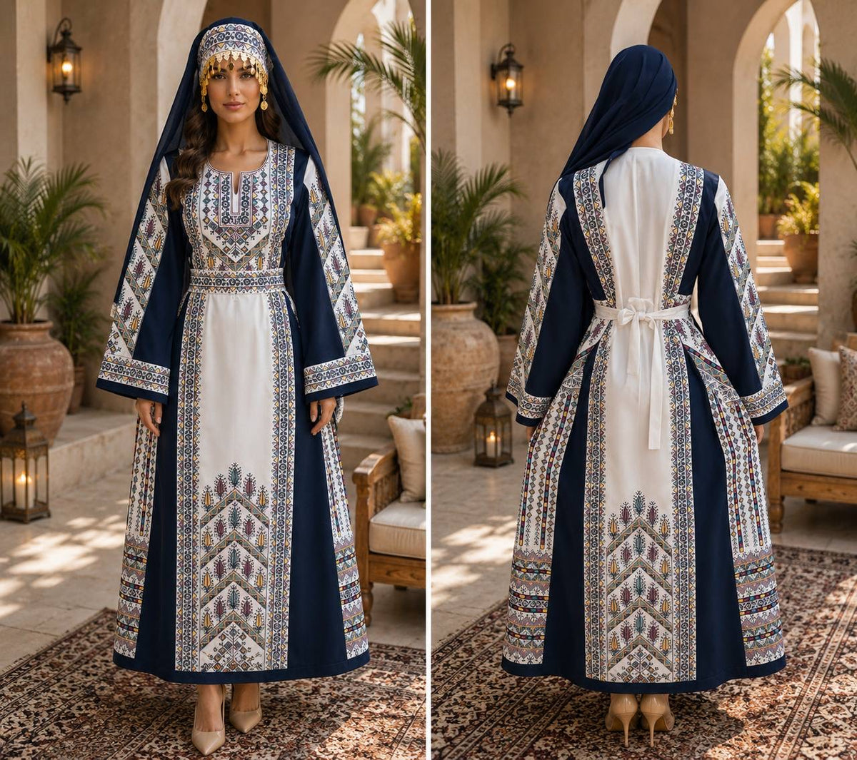 Palestinian Satin Embroidered Thobe | Traditional Palestinian Dress | Authentic Tatreez Heritage Dress