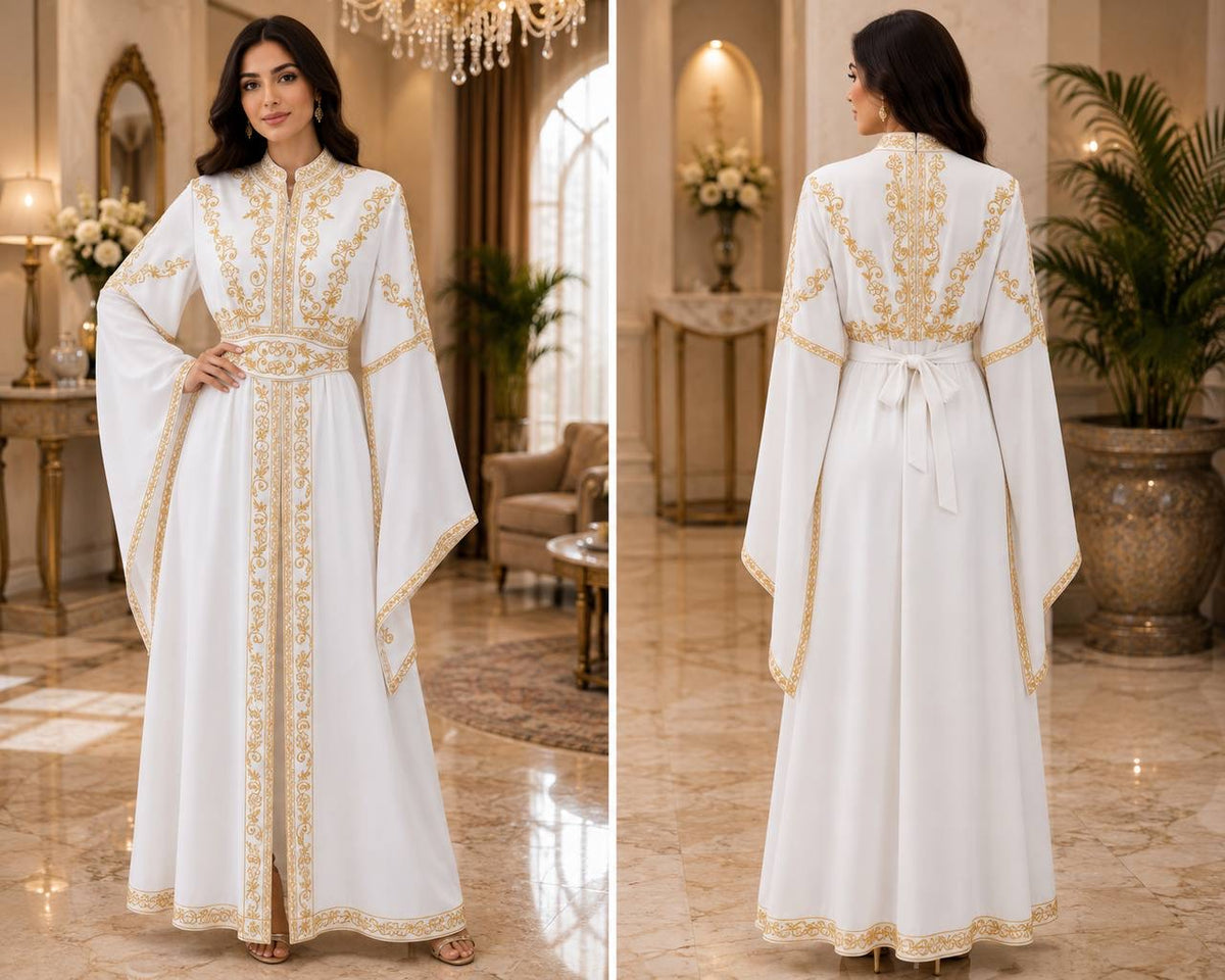 Embroidered Chiffon Kaftan Set – Elegant Two-Piece Traditional Dress