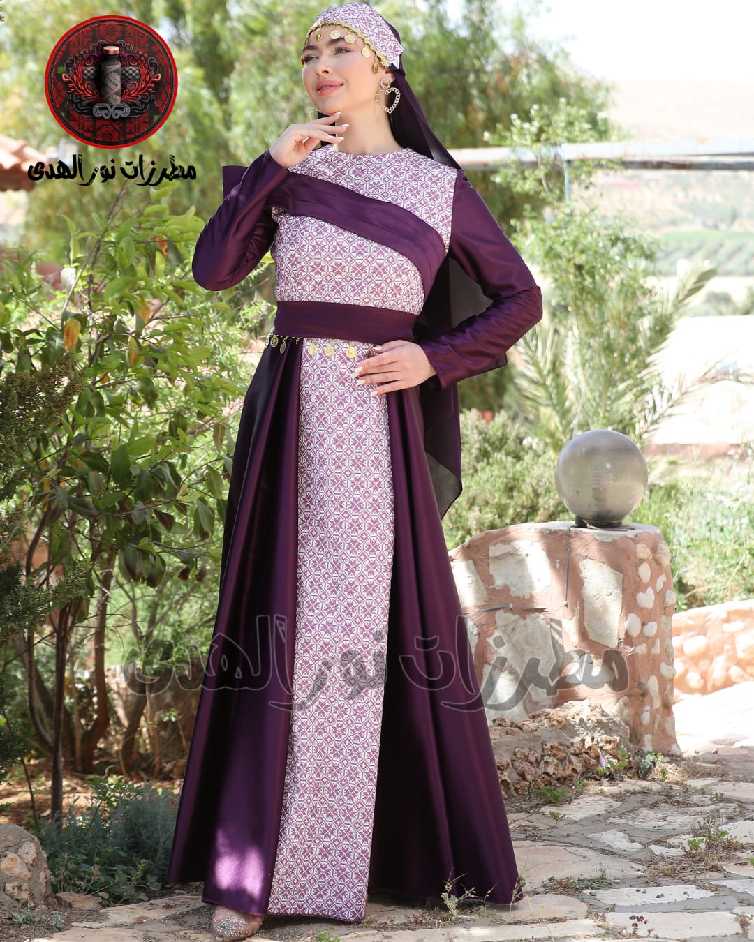 Premium Satin Oriental Embroidered Thobe with Diagonal Draped Panel and Gold Coin Accents | Al Sawsana Thobe